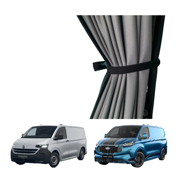 Right Non Sliding Door Camper Curtain - Grey Rail - VW T7 Transporter / Ford Transit Custom V710 - Block Out Style