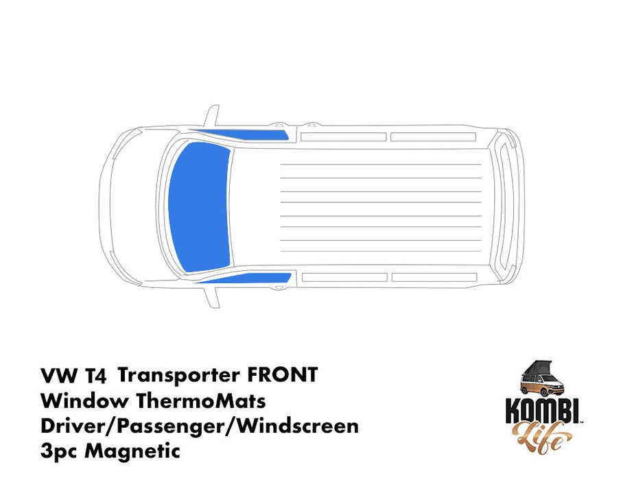 VW T4 FRONT Window ThermoMats - Driver/Passenger/Windscreen - 3pc Magnetic