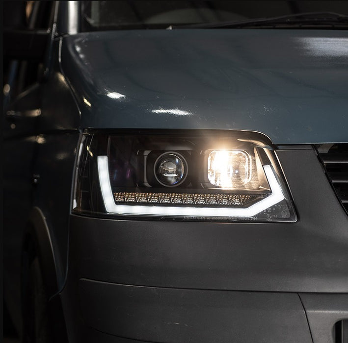 VW T5 LED DRL V2 Headlights with Sequential Indicators – Black-KIT