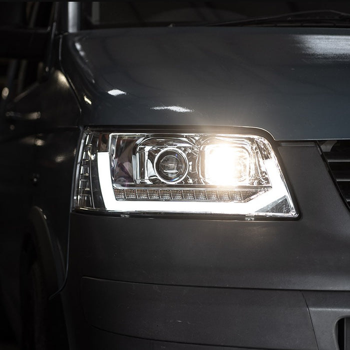 VW T5 LED DRL V2 Headlights with Sequential Indicators – Chrome-KIT