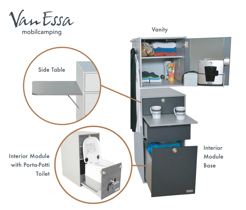 VanEssa Interior Storage Tower with Porta-Potti Toilet for Volkswagen T5/T6/6.1 California / Multivan / Transporter