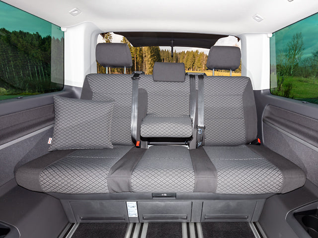 BRANDRUP Second Skin Protective Covers - 3-er Rear Bench Seat - VW T6.1 California - Design 'Quadratic' / Titan Black