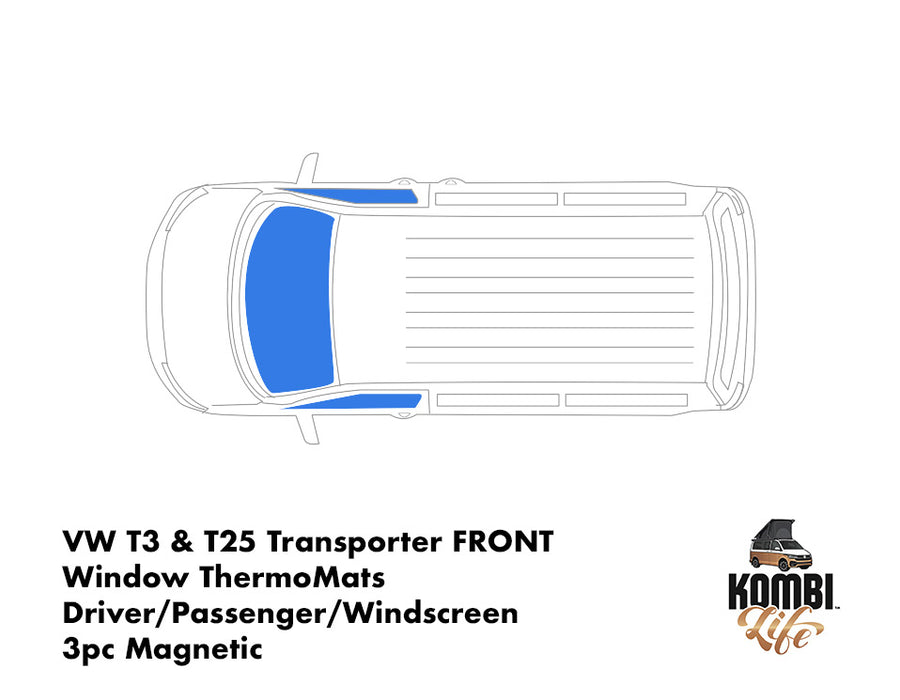 VW T3 & T25 FRONT Window ThermoMats - Driver/Passenger/Windscreen - 3pc Magnetic