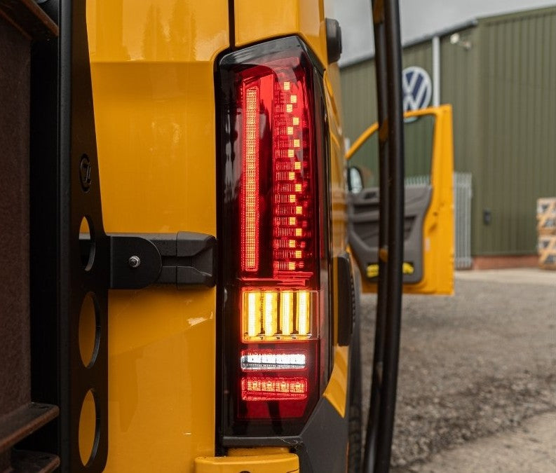 VW Crafter (2017-onwards) – Rear Lights – Sequential Indicator – LED – RHD – Barn Door – Red Clear