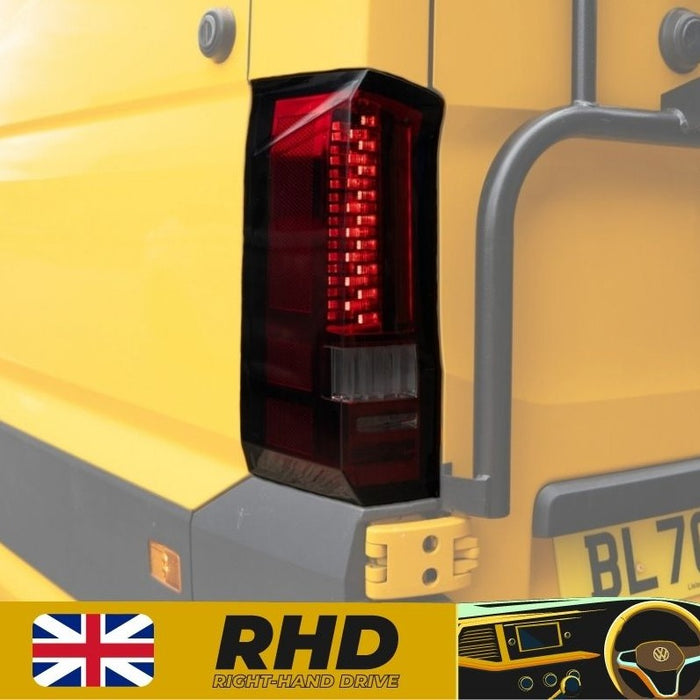 VW Crafter (2017-onwards) – Rear Lights – Sequential Indicator – LED – RHD – Barn Door – Red Smoke
