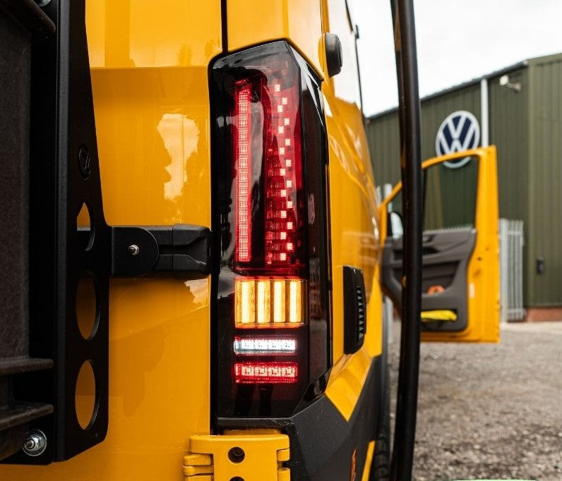 VW Crafter (2017-onwards) – Rear Lights – Sequential Indicator – LED – RHD – Barn Door – Red Smoke