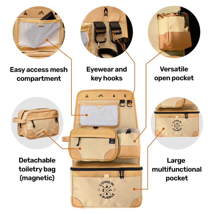 Living in a Bubble Premium Seat Back Storage with Toiletry Bag