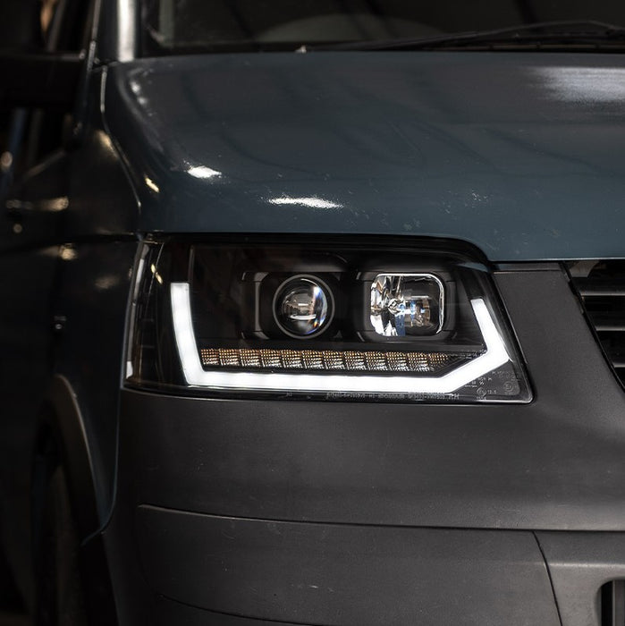 VW T5 LED DRL V2 Headlights with Sequential Indicators – Black-KIT