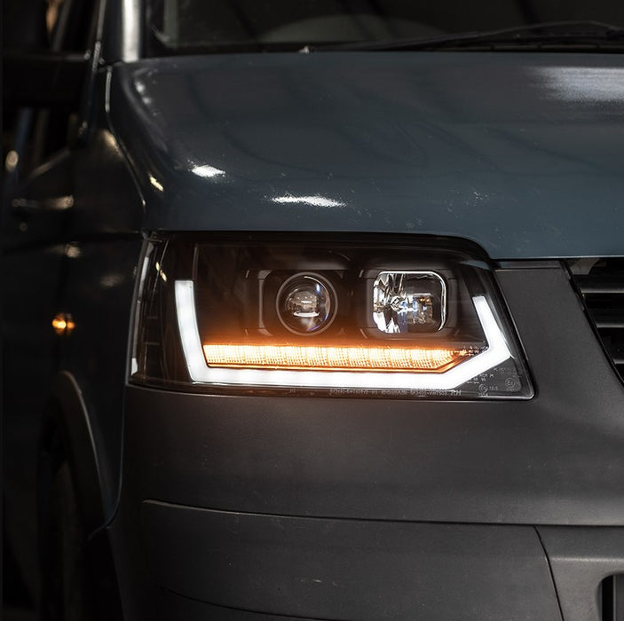 VW T5 LED DRL V2 Headlights with Sequential Indicators – Black-KIT