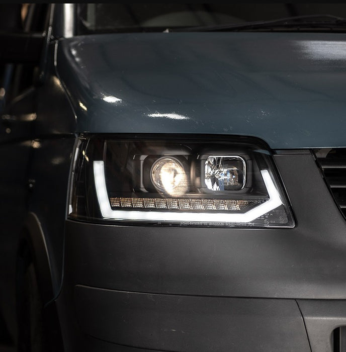 VW T5 LED DRL V2 Headlights with Sequential Indicators – Black-KIT
