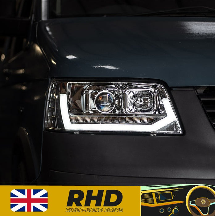 VW T5 LED DRL V2 Headlights with Sequential Indicators – Chrome-KIT