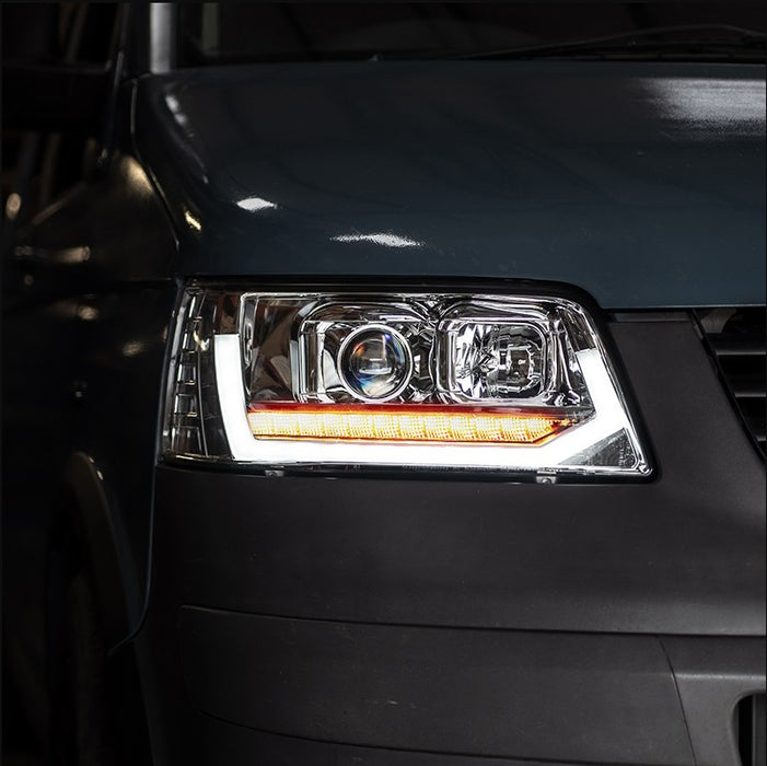 VW T5 LED DRL V2 Headlights with Sequential Indicators – Chrome-KIT