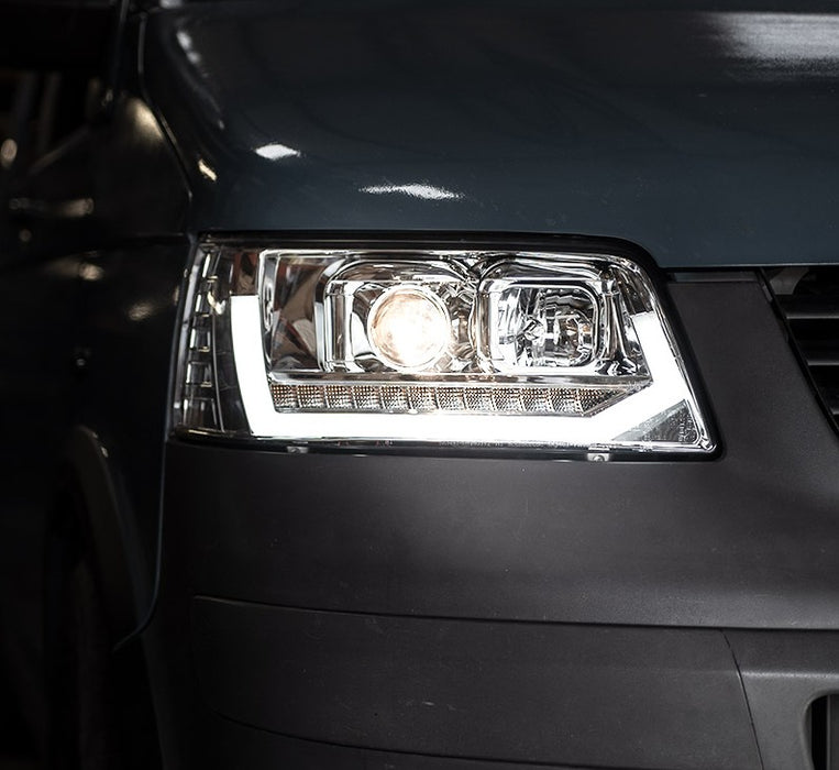 VW T5 LED DRL V2 Headlights with Sequential Indicators – Chrome-KIT