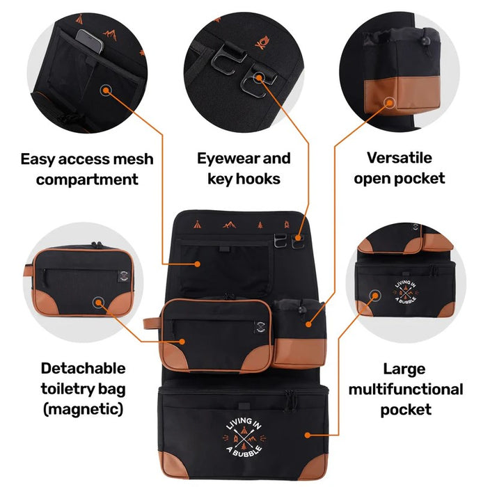 Living in a Bubble Premium Seat Back Storage with Toiletry Bag