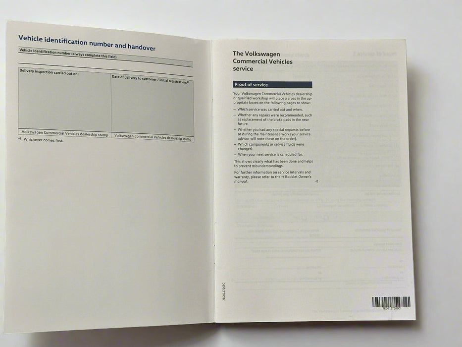 Volkswagen Service Schedule 'Proof of Service' (Replacement) Book