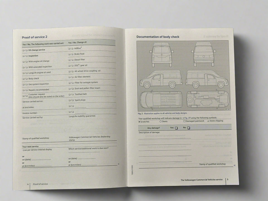 Service Handbook Proof of Service Page for VW Commercial Vehicles
