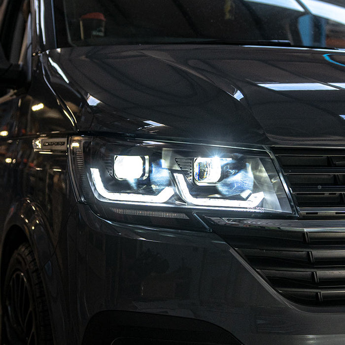 VW T6.1 LED DRL Headlights with Sequential Indicators (includes LED bulbs) – BLACK - KIT