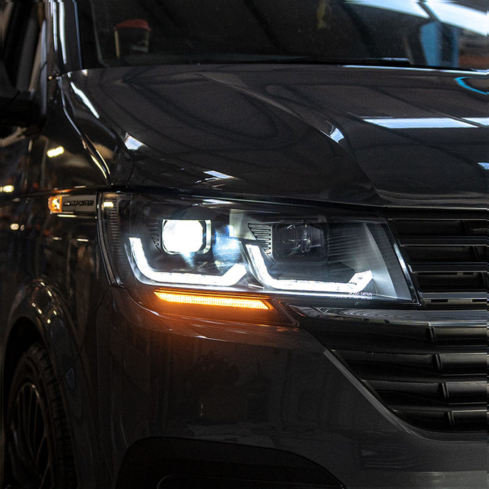 VW T6.1 LED DRL Headlights with Sequential Indicators (includes LED bulbs) – BLACK - KIT