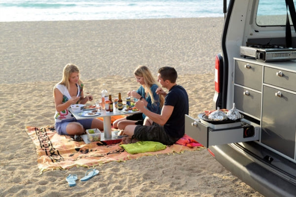 Camping Table - single Pedestal. 4-piece for storage in/on rear kitchen - Width 80 cm, Length 58,5 cm, Height 68 cm