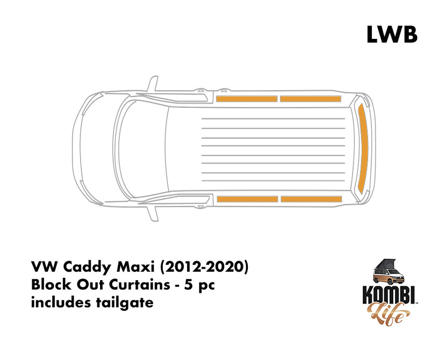 VW Caddy Maxi (2012-2020) Block Out Camper Curtains - 5 pc - LWB