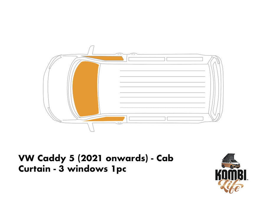 VW Caddy 5 (2021 onwards) - Cab Camper Curtain - 3 windows 1pc