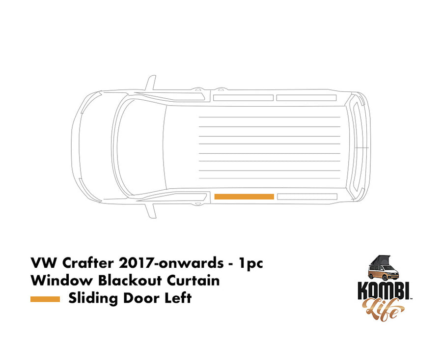 VW Crafter (2017-onwards) - 1pc Window Blackout Curtain - Left Sliding Door - Grey Rail