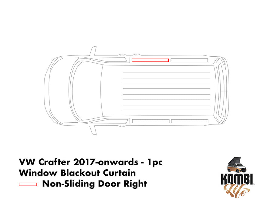 VW Crafter (2017-onwards) - 1pc Window Blockout Camper Curtain - Right Non-Sliding Door - Black Rail