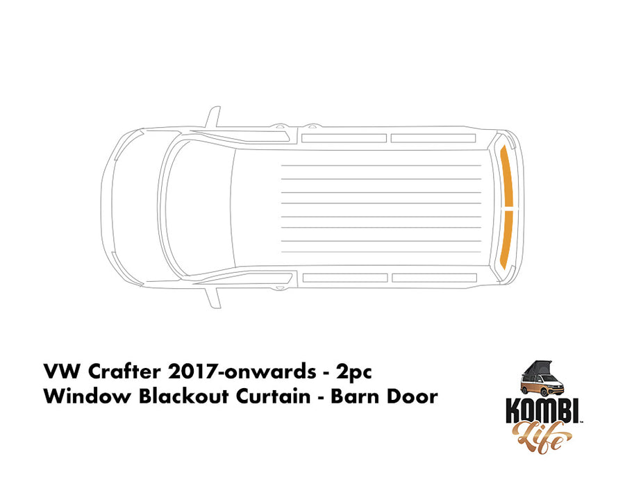VW Crafter (2017-onwards) - 2pc Window Blackout Curtain - Barn Door - Grey Rail